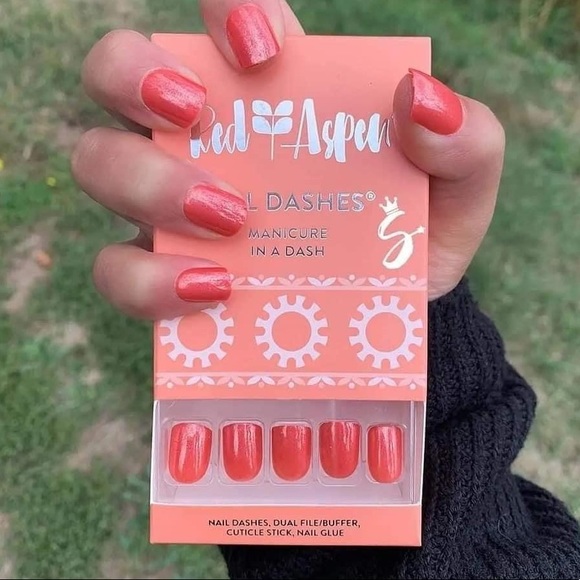 Red Aspen Picacho Peak Presley Peach Pink Orange Press on Fake Nails Manicure - Picture 2 of 5